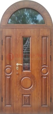 Двустворчатая железная дверь МДФ со стеклом в форме арки ДА-52 в Солнечногорске