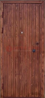 Коричневая железная дверь с евровагонкой ДЕ-18 в Солнечногорске