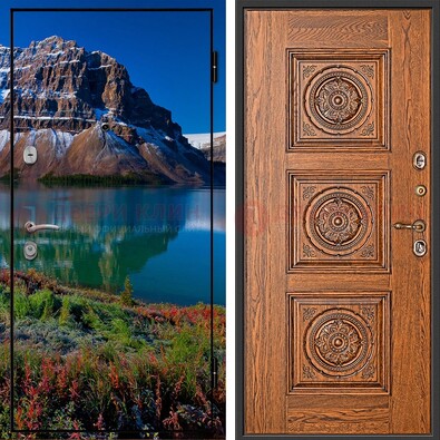 Входная дверь с фотопечатью озера и гор ДФ-6 в Солнечногорске