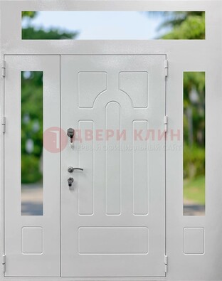 Белая стальная дверь порошок со стеклом и фрамугами ДФГ-11 в Солнечногорске