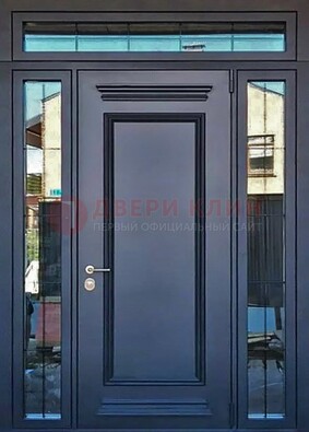 Черная металлическая дверь с фрамугой и филенкой ДФГ-19 в Солнечногорске