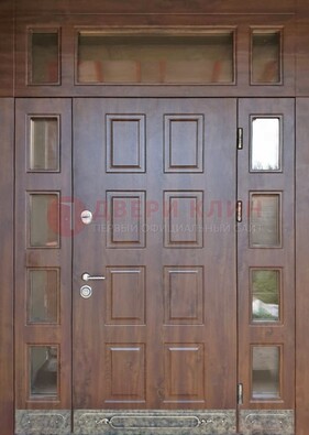 Стальная дверь МДФ со стеклом и фрамугами для дома ДФГ-29 в Солнечногорске