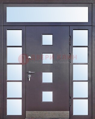 Современная железная дверь со стеклом и фрамугами ДФГ-4 в Солнечногорске