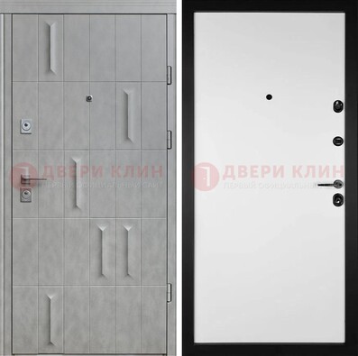 Серая стальная дверь с рисунком МДФ и внутри Белый ясень ДМ-280 в Солнечногорске
