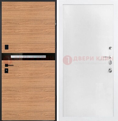 Железная коричневая дверь с МДФ в белом цвете ДМ-313 в Солнечногорске