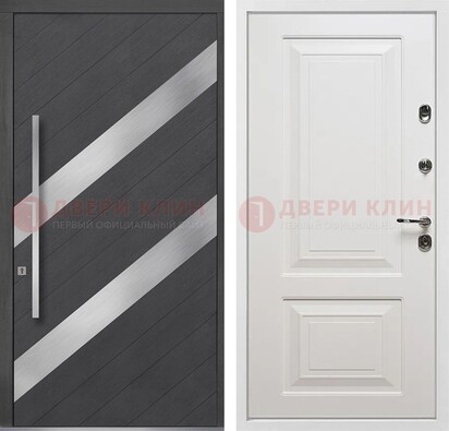 Серая входная дверь МДФ с металлическими вставками ДМ-325 в Солнечногорске