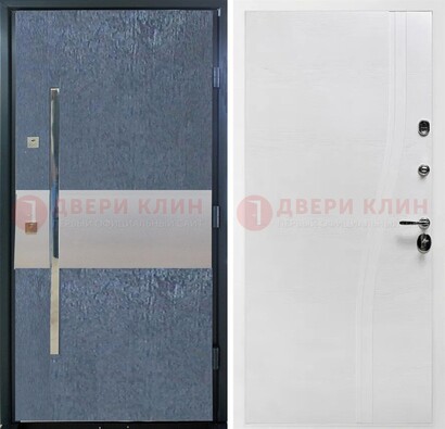 Синяя входная дверь МДФ с серебряной вставкой ДМ-330 в Солнечногорске