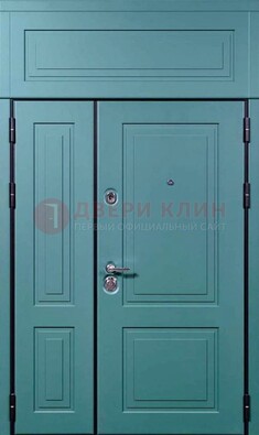 Синяя металлическая дверь с МДФ и верхней фрамугой ДМ-339 в Солнечногорске