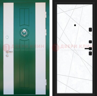 Зеленая железная дверь с панелями МДФ ДМ-369 в Солнечногорске
