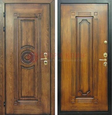 Коричневая металлическая дверь с массивом дуба с рисунком ДМД-10 в Солнечногорске