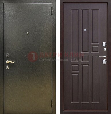 Входная темно-серая дверь с порошковым напылением и коричневой МДФ ДП-301 в Солнечногорске