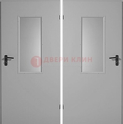 Белая металлическая противопожарная дверь с декоративной вставкой ДПП-7 в Солнечногорске