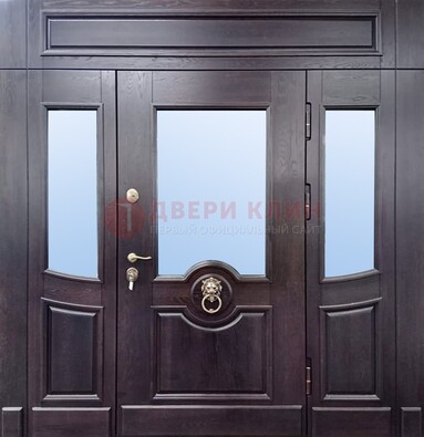 Филенчатая металлическая дверь с панелью МДФ и стеклом ДПР-102 в Солнечногорске