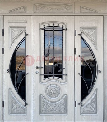 Большая парадная дверь Винорит со стеклом и ковкой ДПР-108 в Солнечногорске