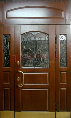 Стальная парадная дверь со вставками из стекла и ковки ДПР-30 в коттедж в Солнечногорске