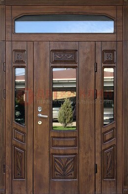 Парадная стальная дверь Винорит со стеклом и резьбой ДПР-97 в Солнечногорске