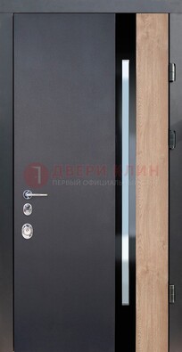 Черная металлическая дверь МДФ со стеклом ДС-14 в Солнечногорске