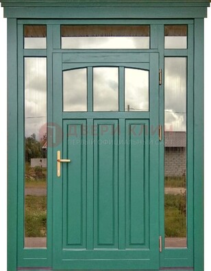 Зеленая металлическая дверь МДФ со стеклом ДС-43 в Солнечногорске