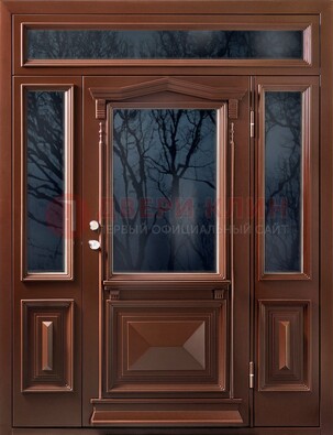 Коричневая металлическая дверь со стеклом ДС-67 в Солнечногорске