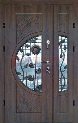 Входная дверь стекло с ковкой и резьбой ДСК-202 в Солнечногорске
