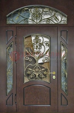 Входная дверь Винорит со стеклом и ковкой и фрамугами ДСК-213 в Солнечногорске
