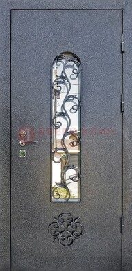 Темная стальная дверь Порошок со стеклом и ковкой ДСК-217 в Солнечногорске