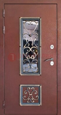 Уличная дверь Порошок со стеклом и ковкой для дома ДСК-218 в Солнечногорске