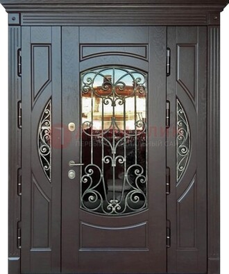 Полуторная железная дверь Винорит со стеклом и ковкой ДСК-231 в Солнечногорске