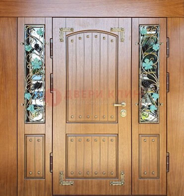 Железная дверь Винорит со стеклом и ковкой лозы ДСК-236 в Солнечногорске