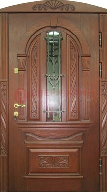 Узорная железная дверь массив со стеклом и ковкой ДСК-247 в Солнечногорске