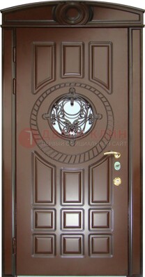 Шоколадная металлическая дверь Винорит со стеклом и ковкой ДСК-269 в Солнечногорске
