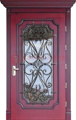 Красная стальная дверь Винорит со стеклом и ковкой ДСК-271 в Солнечногорске
