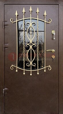 Стальная дверь Порошок со стеклом и ковкой для дома ДСК-280 в Солнечногорске