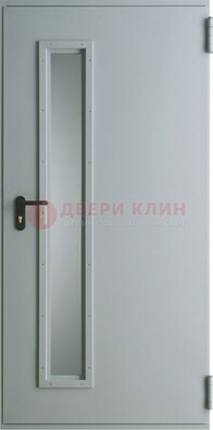 Белая железная техническая дверь со вставкой из стекла ДТ-9 в Ростове-На-Дону