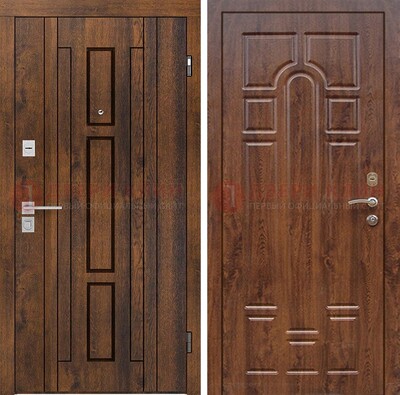 Стальная коричневая дверь с МДФ и коричневой МДФ внутри ДМ-1388 в Солнечногорске