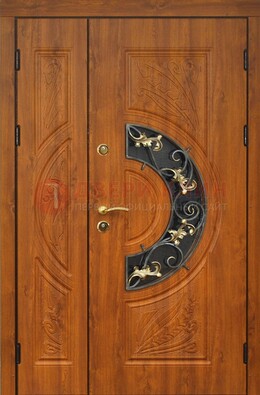 Входная дверь цвета золотой дуб с виноритом и ковкой ДВТ-176 в Солнечногорске