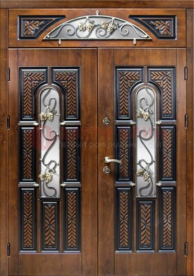 Входная двухстворчатая дверь с виноритом и ковкой ДВТ-183 в Солнечногорске