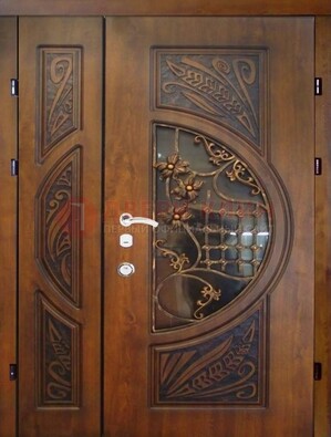 Металлическая дверь с виноритом и резной панелью внутри ДВТ-70 в Солнечногорске