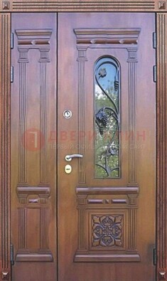 Железная коричневая филенчатая дверь с виноритом и МДФ ДВТ-85 в Солнечногорске