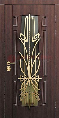 Железная темная дверь с виноритом и МДФ со стеклом ДВТ-86 в Солнечногорске