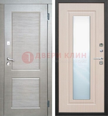 Светлая металлическая филенчатая дверь и МДФ Белый дуб с зеркалом ДЗ-104 в Солнечногорске
