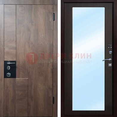 Коричневая металлическая дверь c МДФ с зеркалом ДЗ-106 в Солнечногорске