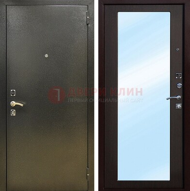 Входная темно-серая дверь c порошковым покрытием и МДФ с зеркалом ДЗ-114 в Солнечногорске