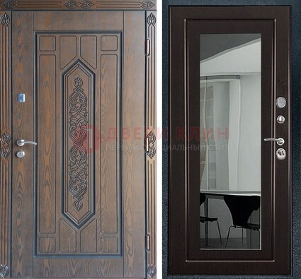 Уличная коричневая дверь c виноритом и МДФ Венге с зеркалом ДЗ-116 в Солнечногорске