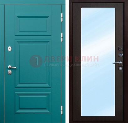Зеленая входная дверь терморазрыв c виноритом и МДФ с зеркалом ДЗ-122 в Солнечногорске