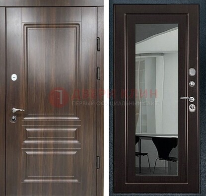 Железная коричневая дверь с МДФ Венге c зеркалом ДЗ-124 в Солнечногорске