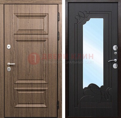 Входная коричневая дверь с зеркалом МДФ Венге ДЗ-127 в Солнечногорске
