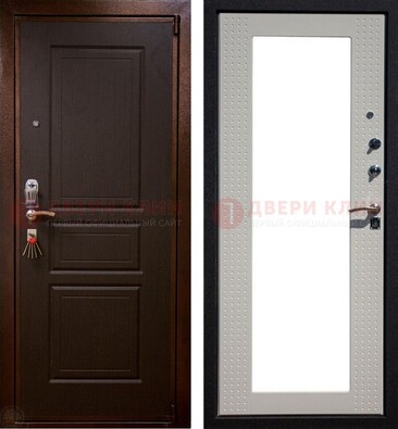 Коричневая железная дверь с панелями МДФ и зеркалом ДЗ-133 в Солнечногорске