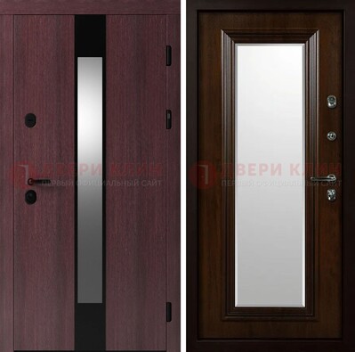 Темная стальная дверь МДФ с обеих сторон с зеркалом ДЗ-143 в Солнечногорске