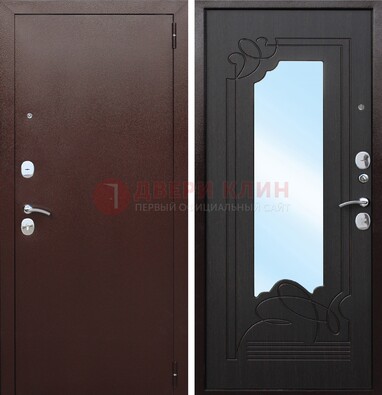 Коричневая стальная дверь с зеркалом ДЗ-18 в Солнечногорске